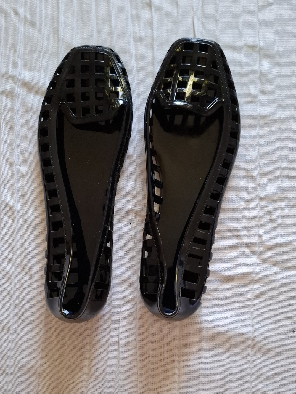 Black Jelly Ballet Flats Square Toe Woven Mesh Size 8